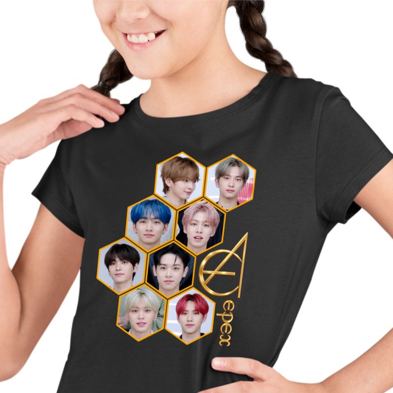 Fashion, accesorii si bijuterii - Copii - Imbracaminte copii - Tricouri copii - Tricou Copii Epex All Gang Kpop Merch fete, negru, marime XS Copii - Infinity.ro