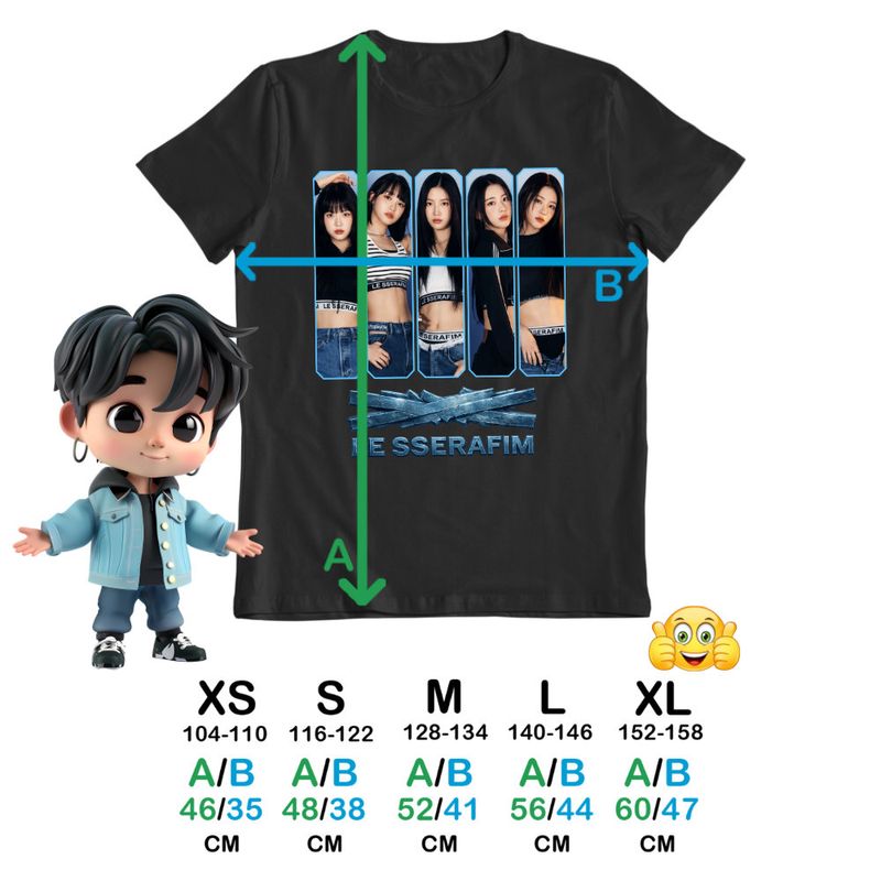 Fashion, accesorii si bijuterii - Copii - Imbracaminte copii - Tricouri copii - Tricou Copii Le Sserafim Kpop Bts Party Merch fete, negru, marime M Copii - Infinity.ro