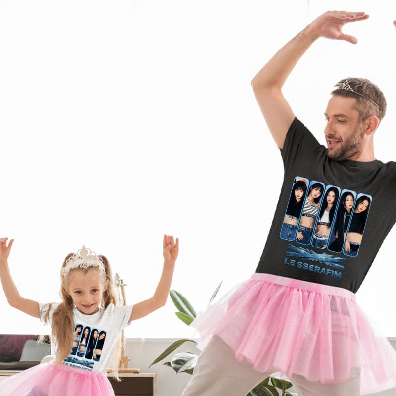 Fashion, accesorii si bijuterii - Copii - Imbracaminte copii - Tricouri copii - Tricou Copii Le Sserafim Kpop Bts Party Merch fete, negru, marime M Copii - Infinity.ro