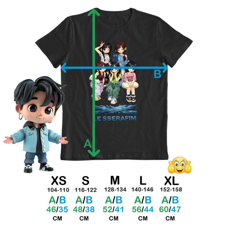 Fashion, accesorii si bijuterii - Copii - Imbracaminte copii - Tricouri copii - Tricou Copii Le Sserafim Kpop Serafim Merch fete, negru, marime XS Copii - Infinity.ro