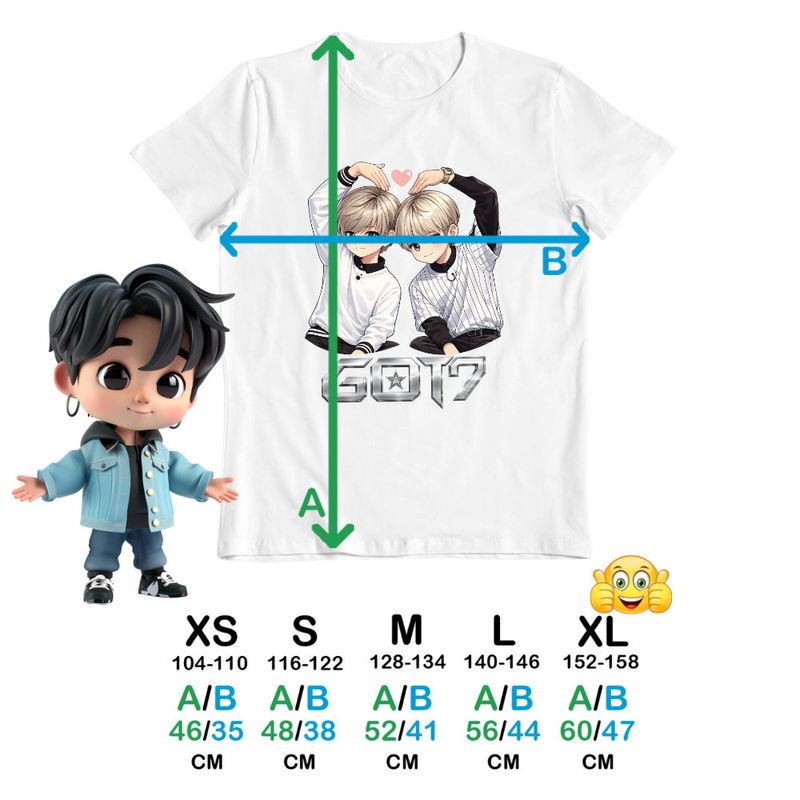 Fashion, accesorii si bijuterii - Copii - Imbracaminte copii - Tricouri copii - Tricou Copii Got7 Kpop Merch Cartoon fete, alb, marime L Copii - Infinity.ro