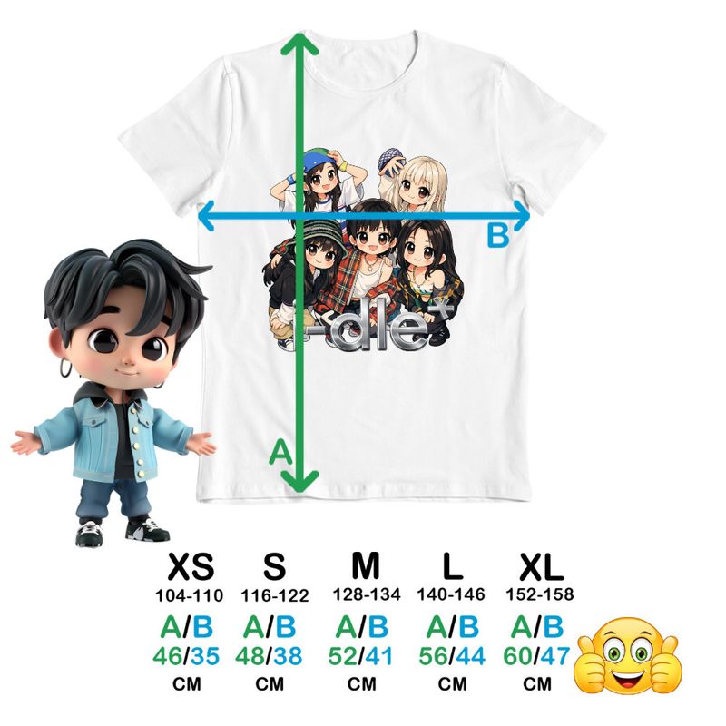 Fashion, accesorii si bijuterii - Copii - Imbracaminte copii - Tricouri copii - Tricou Copii I-dle Kpop Cartoon Idle Merch baieti, alb, marime M Copii - Infinity.ro