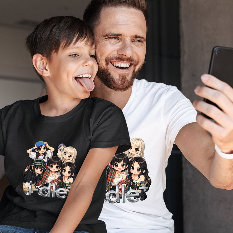 Fashion, accesorii si bijuterii - Copii - Imbracaminte copii - Tricouri copii - Tricou Copii I-dle Kpop Cartoon Idle Merch baieti, alb, marime M Copii - Infinity.ro