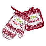 Casa si Gradina - Textile si covoare - Textile bucatarie - Manusi bucatarie - Set Manusa De Bucatarie si Servet Christmas, Model Acadele si Vasc, Bordo, 2 Bucati - Infinity.ro