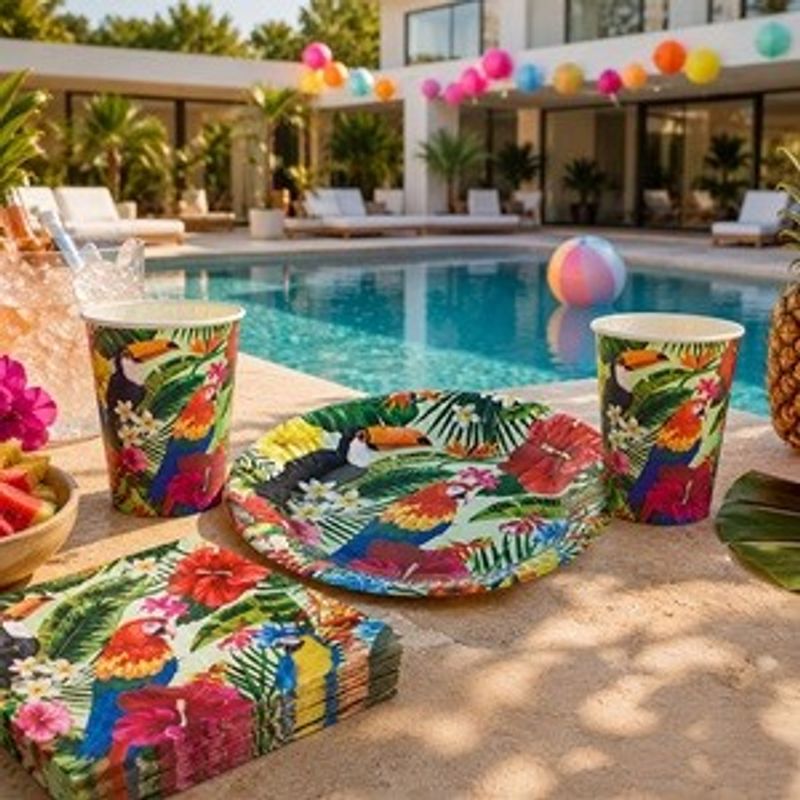 Market - Curatenie si intretinere casa - Produse bucatarie - Prosoape de hartie si servetele - Servetele de masa din hartie, 2 straturi, 33x33cm, 20 buc, verde, model tropical - Infinity.ro