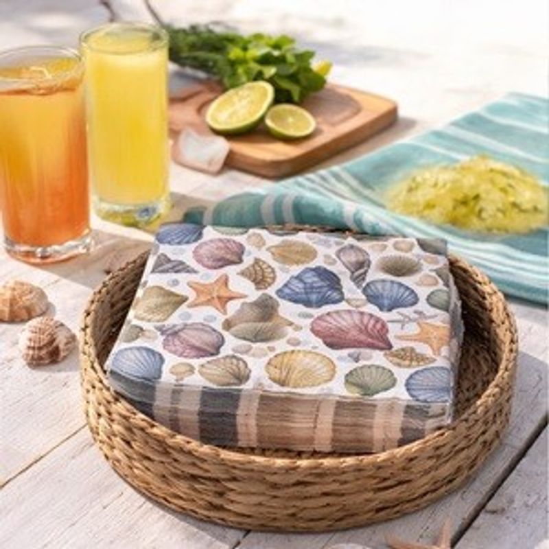 Market - Curatenie si intretinere casa - Produse bucatarie - Prosoape de hartie si servetele - Servetele de masa cu model scoici, 2 straturi, 33x33 cm, 40 buc - Infinity.ro