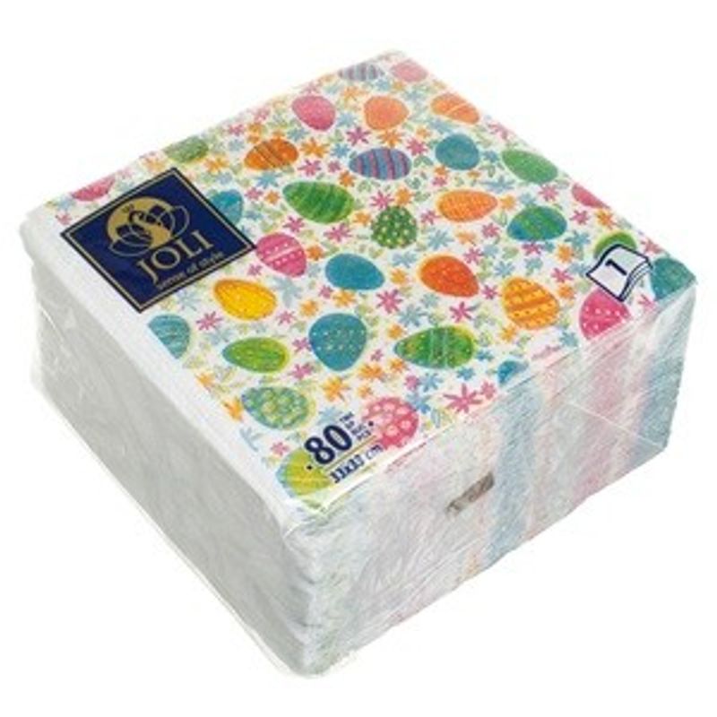 Market - Curatenie si intretinere casa - Produse bucatarie - Prosoape de hartie si servetele - Servetele de masa, 1 strat, 33x33cm, 80 buc, Alb, Model Paste cu flori si oua colorate - Infinity.ro
