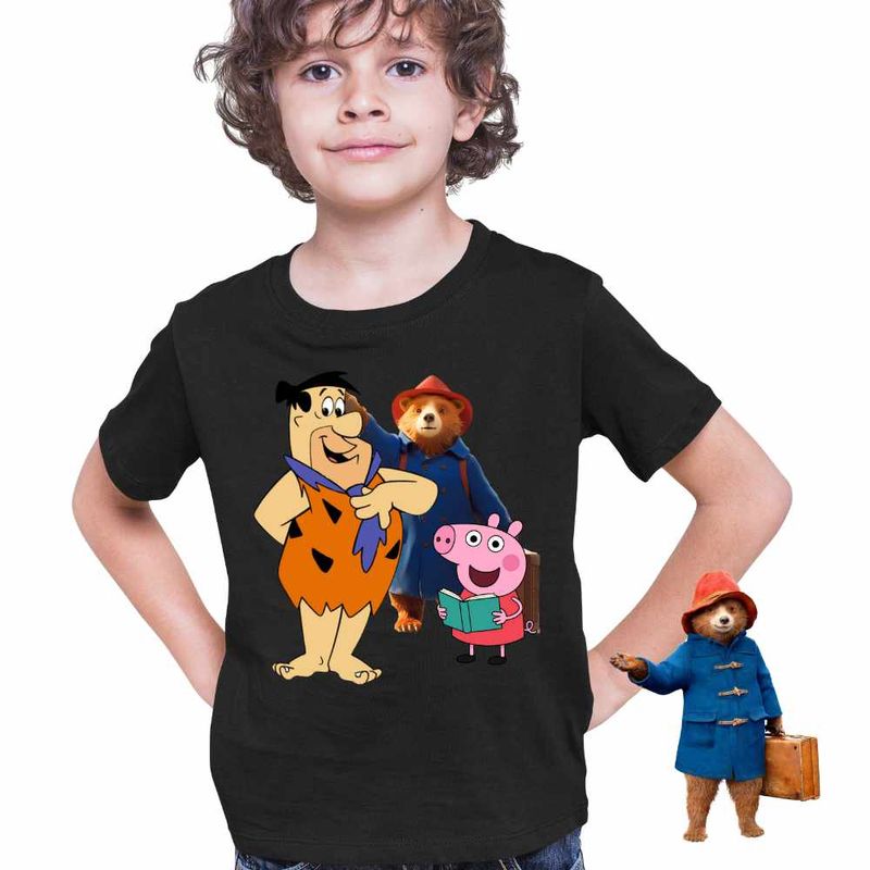 Fashion, accesorii si bijuterii - Copii - Imbracaminte copii - Tricouri copii - Tricou Copii Baieti Paddington Flintstone Peppa Pig Purcelus, negru, marime M Copii - Infinity.ro