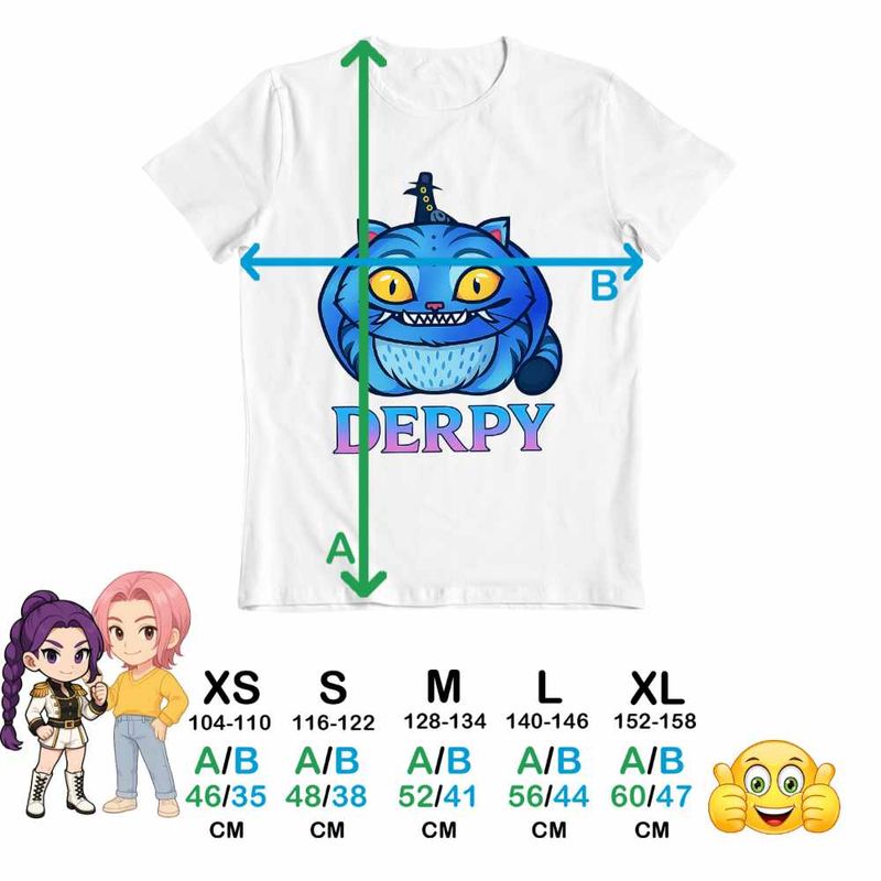 Fashion, accesorii si bijuterii - Copii - Imbracaminte copii - Tricouri copii - Tricou Copii Fete Huntrix Derpy Pisica Demon Kpop CoolTrend, alb, marime XL Copii - Infinity.ro