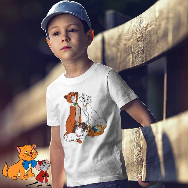 Fashion, accesorii si bijuterii - Copii - Imbracaminte copii - Tricouri copii - Tricou Copii Baieti Pisicile Aristocrate Familie Desene Animate, alb, marime L Copii - Infinity.ro