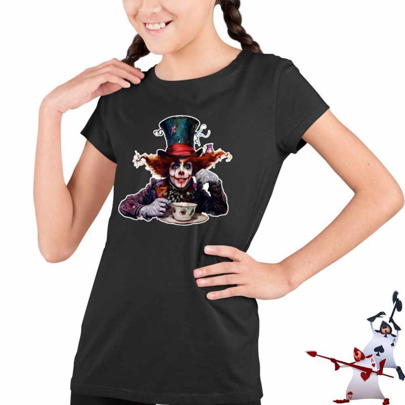 Fashion, accesorii si bijuterii - Copii - Imbracaminte copii - Tricouri copii - Tricou Copii Fete Alice Tara Minunilor Palarierul Nebun, negru, marime L Copii - Infinity.ro