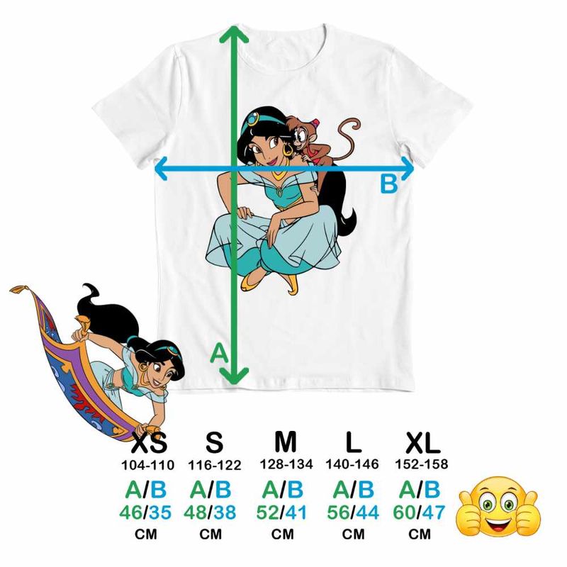 Fashion, accesorii si bijuterii - Copii - Imbracaminte copii - Tricouri copii - Tricou Copii Fete Aladdin Jasmine Abu Maimuta Aladin, alb, marime XL Copii - Infinity.ro