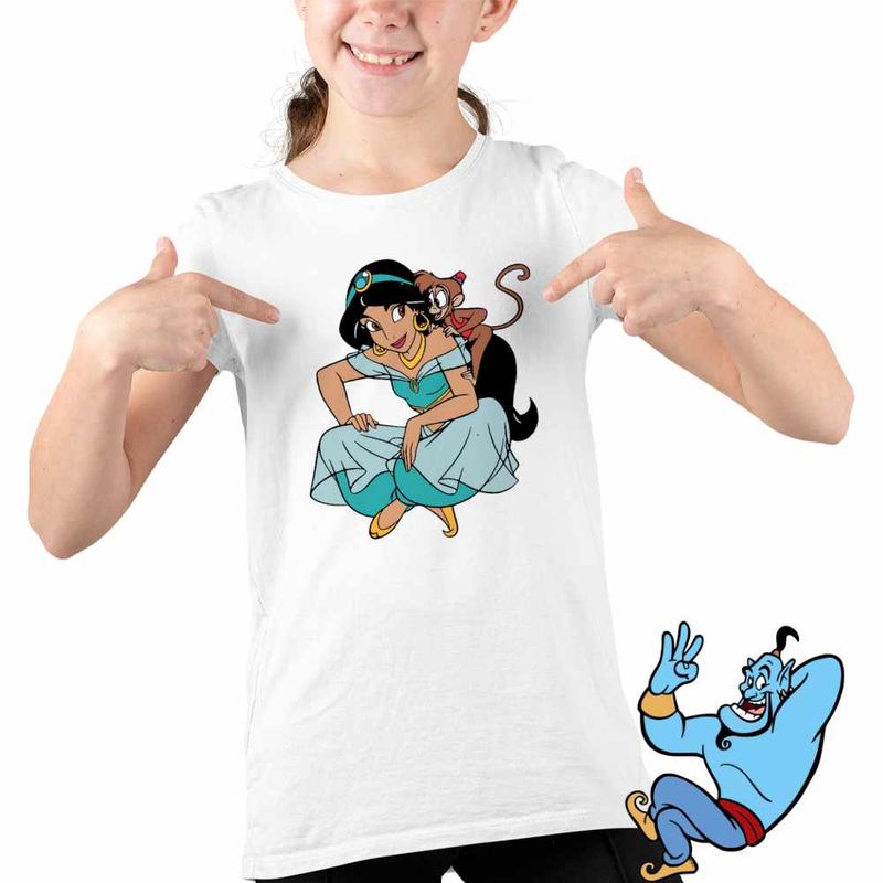 Fashion, accesorii si bijuterii - Copii - Imbracaminte copii - Tricouri copii - Tricou Copii Fete Aladdin Jasmine Abu Maimuta Aladin, alb, marime XL Copii - Infinity.ro