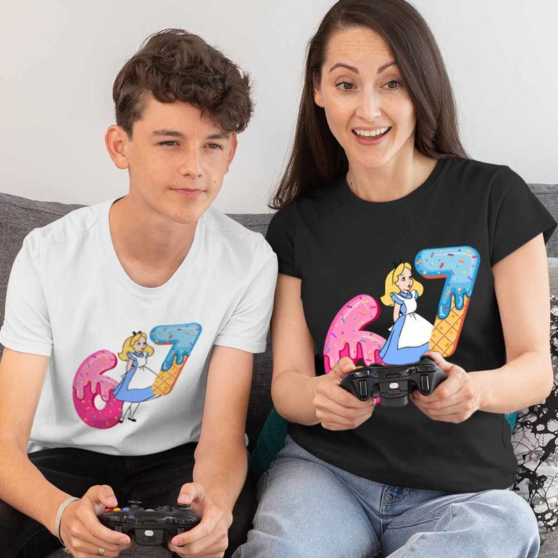 Fashion, accesorii si bijuterii - Copii - Imbracaminte copii - Tricouri copii - Tricou Copii Baieti Alice Tara Minunilor Six Seven Sase Sapte 67, negru, marime M Copii - Infinity.ro