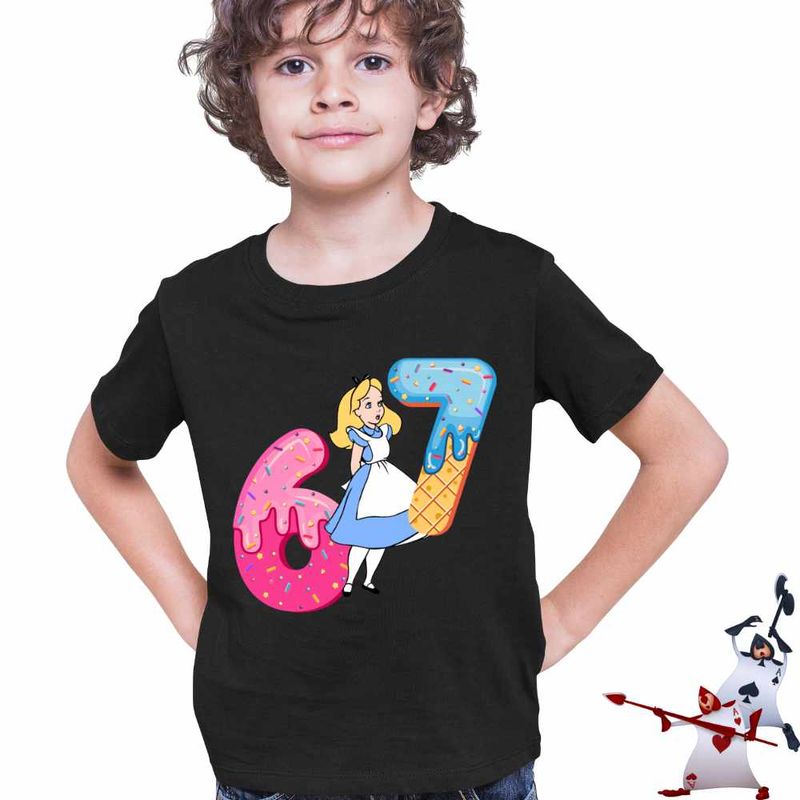 Fashion, accesorii si bijuterii - Copii - Imbracaminte copii - Tricouri copii - Tricou Copii Baieti Alice Tara Minunilor Six Seven Sase Sapte 67, negru, marime M Copii - Infinity.ro