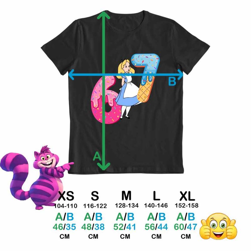 Fashion, accesorii si bijuterii - Copii - Imbracaminte copii - Tricouri copii - Tricou Copii Fete Alice Tara Minunilor Six Seven Sase Sapte 67, negru, marime M Copii - Infinity.ro