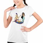 Fashion, accesorii si bijuterii - Copii - Imbracaminte copii - Tricouri copii - Tricou Copii Fete Aladdin Print Ali Jasmine Covor Fermecat Sultan, alb, marime S Copii - Infinity.ro