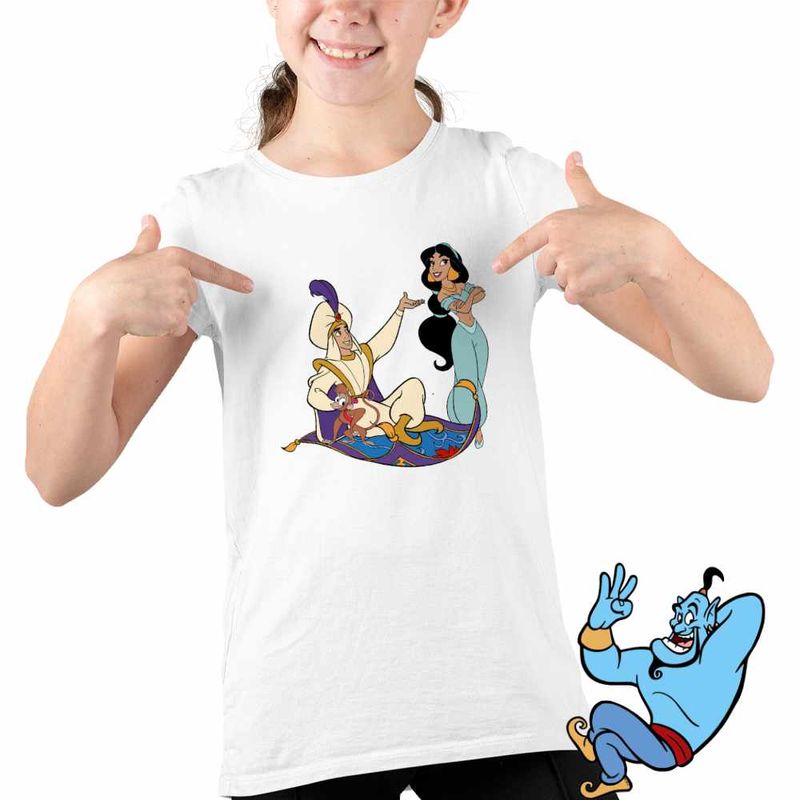 Fashion, accesorii si bijuterii - Copii - Imbracaminte copii - Tricouri copii - Tricou Copii Fete Aladdin Print Ali Jasmine Covor Fermecat Sultan, alb, marime S Copii - Infinity.ro