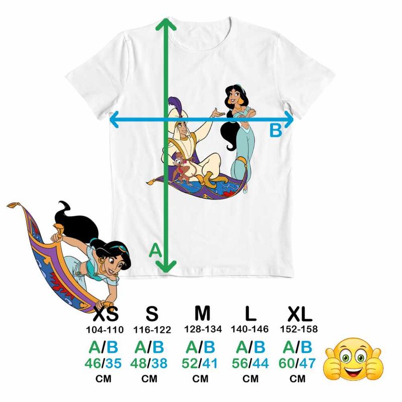Fashion, accesorii si bijuterii - Copii - Imbracaminte copii - Tricouri copii - Tricou Copii Fete Aladdin Print Ali Jasmine Covor Fermecat Sultan, alb, marime S Copii - Infinity.ro