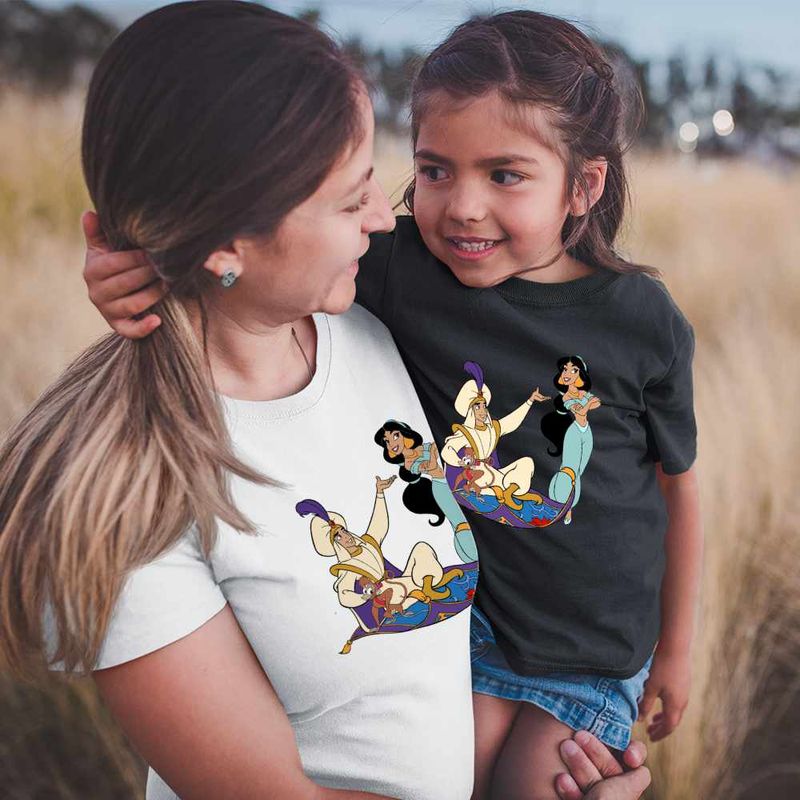 Fashion, accesorii si bijuterii - Copii - Imbracaminte copii - Tricouri copii - Tricou Copii Fete Aladdin Print Ali Jasmine Covor Fermecat Sultan, alb, marime S Copii - Infinity.ro