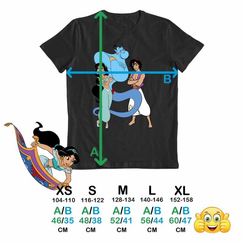 Fashion, accesorii si bijuterii - Copii - Imbracaminte copii - Tricouri copii - Tricou Copii Fete Aladdin Jasmine Aladdin Genie Duh, negru, marime XS Copii - Infinity.ro