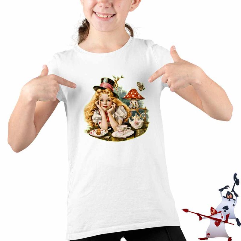 Fashion, accesorii si bijuterii - Copii - Imbracaminte copii - Tricouri copii - Tricou Copii Fete Alice Tara Minunilor Aventuri, alb, marime M Copii - Infinity.ro
