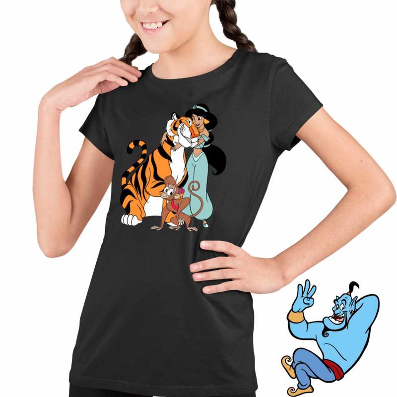 Fashion, accesorii si bijuterii - Copii - Imbracaminte copii - Tricouri copii - Tricou Copii Fete Aladdin Jasmine Abu Rajah Tigru Imperial, negru, marime L Copii - Infinity.ro
