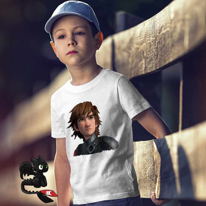 Fashion, accesorii si bijuterii - Copii - Imbracaminte copii - Tricouri copii - Tricou Copii Baieti Hiccup Viking Dragon Rider How to train your dragon, alb, marime S Copii - Infinity.ro