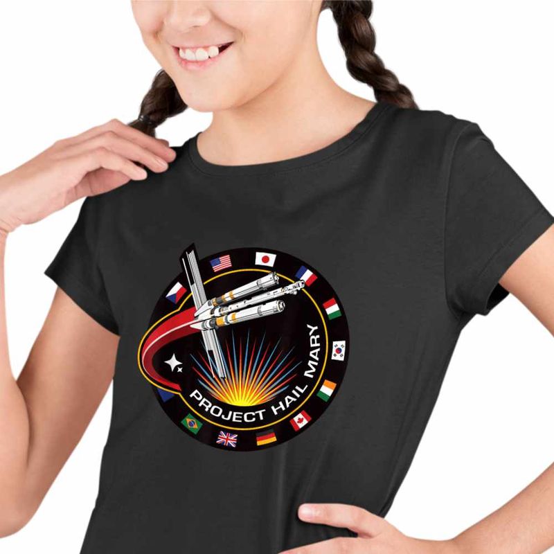 Fashion, accesorii si bijuterii - Copii - Imbracaminte copii - Tricouri copii - Tricou Copii Fete Project Hail Mary Spaceship Mission Badge, negru, marime XL Copii - Infinity.ro