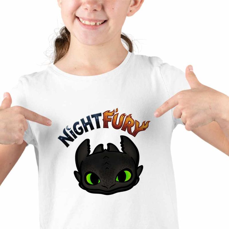 Fashion, accesorii si bijuterii - Copii - Imbracaminte copii - Tricouri copii - Tricou Copii Fete Night Fury How to train your dragon, alb, marime XS Copii - Infinity.ro