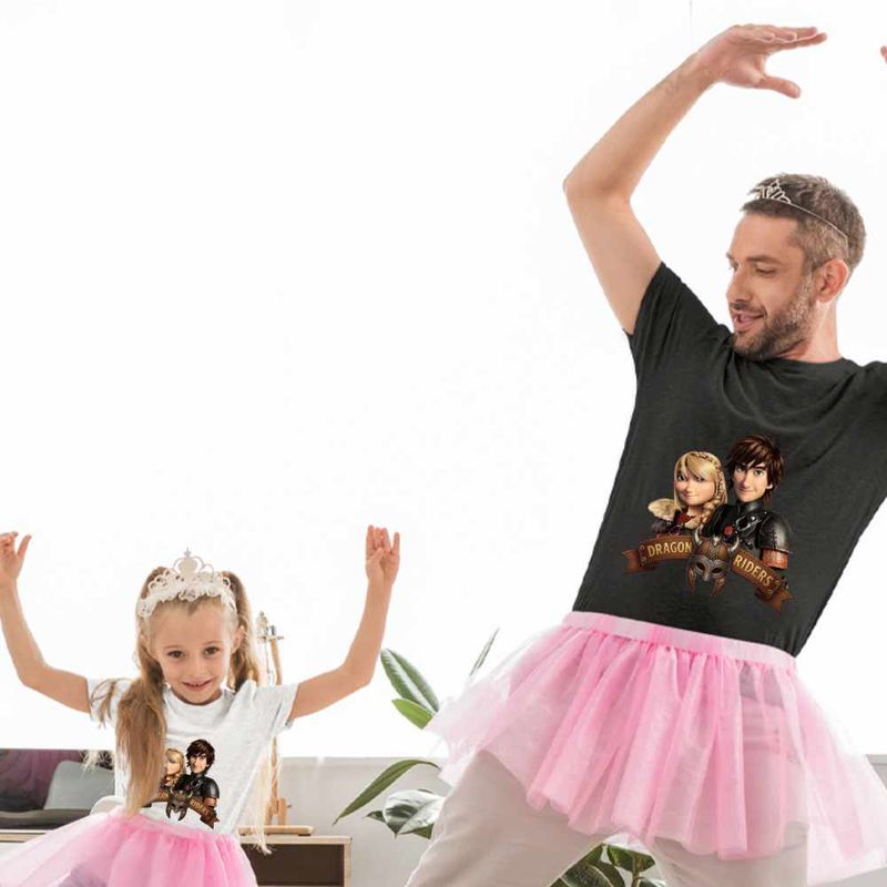 Fashion, accesorii si bijuterii - Copii - Imbracaminte copii - Tricouri copii - Tricou Copii Fete Dragon Riders Hiccup Astrid How to train your dragon, negru, marime L Copii - Infinity.ro