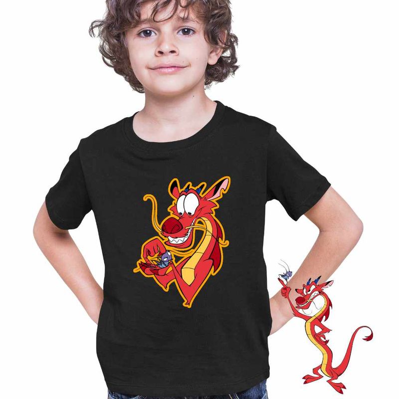 Fashion, accesorii si bijuterii - Copii - Imbracaminte copii - Tricouri copii - Tricou Copii Baieti Mulan Mushu Crikee, negru, marime S Copii - Infinity.ro