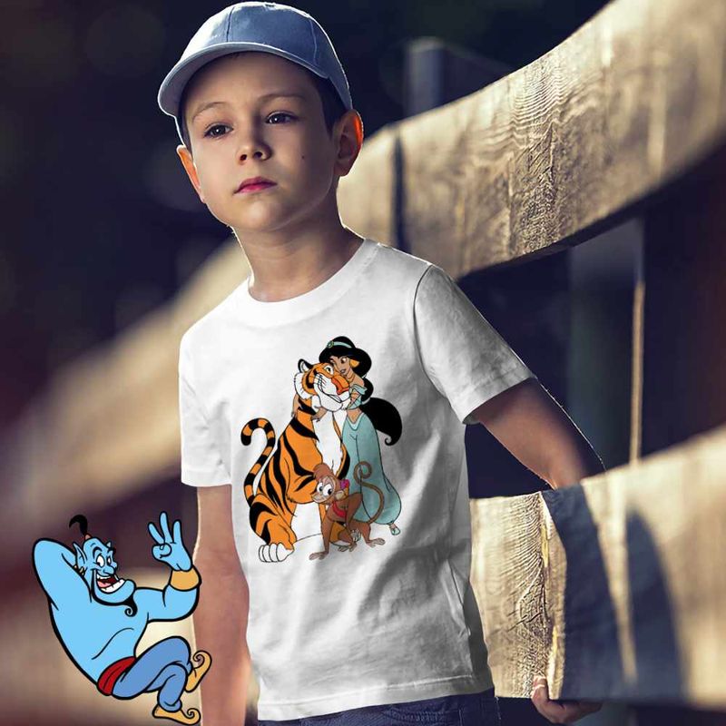 Fashion, accesorii si bijuterii - Copii - Imbracaminte copii - Tricouri copii - Tricou Copii Baieti Aladdin Jasmine Abu Rajah Tigru Imperial, alb, marime XL Copii - Infinity.ro