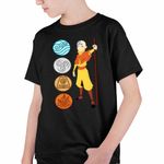 Fashion, accesorii si bijuterii - Copii - Imbracaminte copii - Tricouri copii - Tricou Copii Baieti Avatar Airbender Cele 4 Elemente, negru, marime XS Copii - Infinity.ro