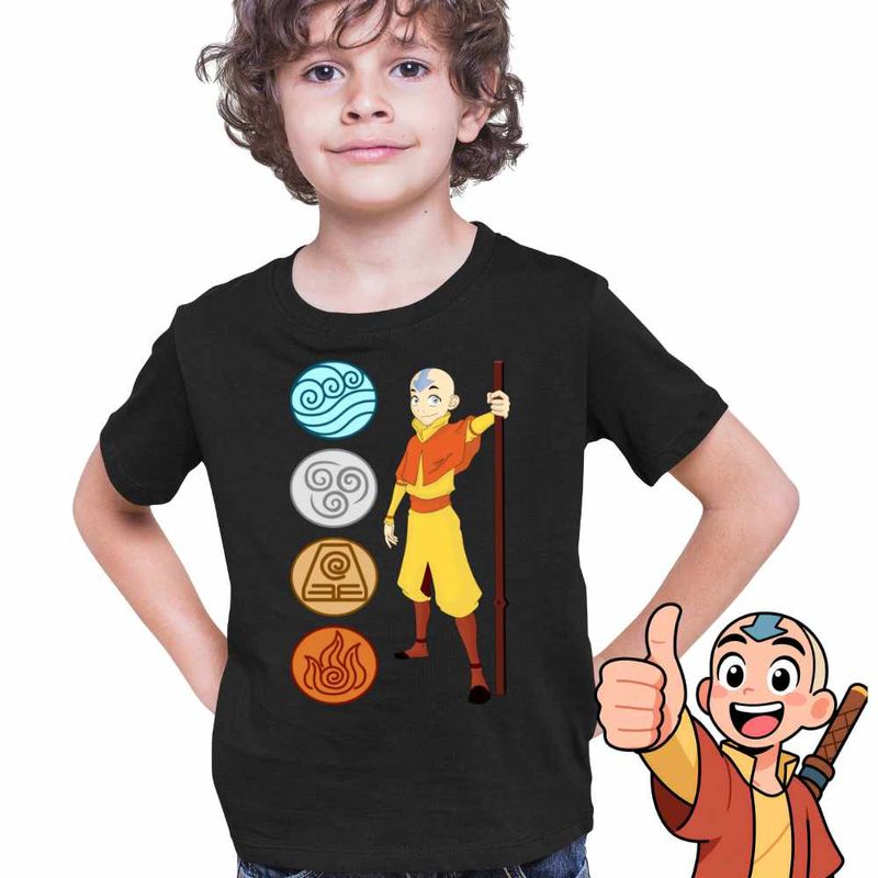 Fashion, accesorii si bijuterii - Copii - Imbracaminte copii - Tricouri copii - Tricou Copii Baieti Avatar Airbender Cele 4 Elemente, negru, marime XS Copii - Infinity.ro