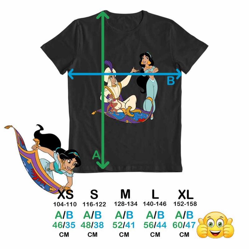 Fashion, accesorii si bijuterii - Copii - Imbracaminte copii - Tricouri copii - Tricou Copii Baieti Aladdin Print Ali Jasmine Covor Fermecat Sultan, negru, marime M Copii - Infinity.ro