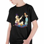 Fashion, accesorii si bijuterii - Copii - Imbracaminte copii - Tricouri copii - Tricou Copii Baieti Aladdin Print Ali Jasmine Covor Fermecat Sultan, negru, marime M Copii - Infinity.ro