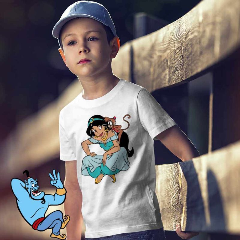 Fashion, accesorii si bijuterii - Copii - Imbracaminte copii - Tricouri copii - Tricou Copii Baieti Aladdin Jasmine Abu Maimuta Aladin, alb, marime S Copii - Infinity.ro
