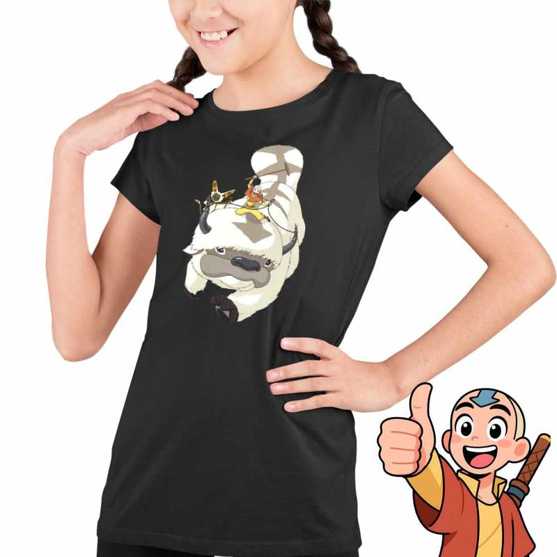 Fashion, accesorii si bijuterii - Copii - Imbracaminte copii - Tricouri copii - Tricou Copii Fete Avatar Airbender Appa Maestru Aerului Momo, negru, marime XL Copii - Infinity.ro