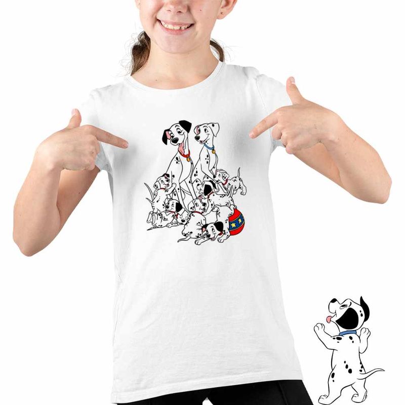 Fashion, accesorii si bijuterii - Copii - Imbracaminte copii - Tricouri copii - Tricou Copii Fete 101 Dalmatieni Pongo Perdita Joaca Catelusi, alb, marime L Copii - Infinity.ro