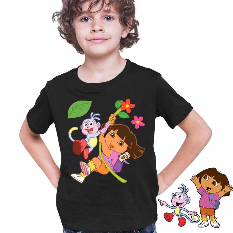 Fashion, accesorii si bijuterii - Copii - Imbracaminte copii - Tricouri copii - Tricou Copii Baieti Dora Boots Exploratoarea Jungla Liana Explorer, negru, marime XL Copii - Infinity.ro