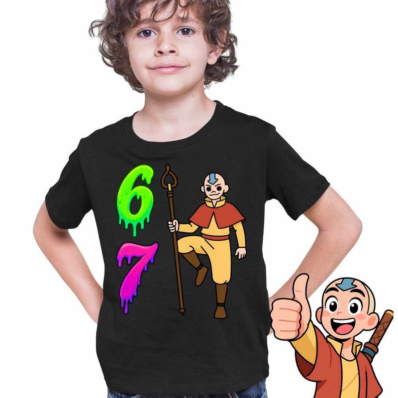 Fashion, accesorii si bijuterii - Copii - Imbracaminte copii - Tricouri copii - Tricou Copii Baieti Avatar Six Seven Last Airbender 67 Calugar Shaolin, negru, marime M Copii - Infinity.ro