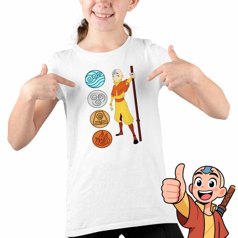 Fashion, accesorii si bijuterii - Copii - Imbracaminte copii - Tricouri copii - Tricou Copii Fete Avatar Airbender Cele 4 Elemente, alb, marime XL Copii - Infinity.ro