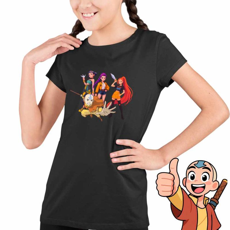 Fashion, accesorii si bijuterii - Copii - Imbracaminte copii - Tricouri copii - Tricou Copii Fete Avatar Huntrix Kpop Last Airbender, negru, marime M Copii - Infinity.ro
