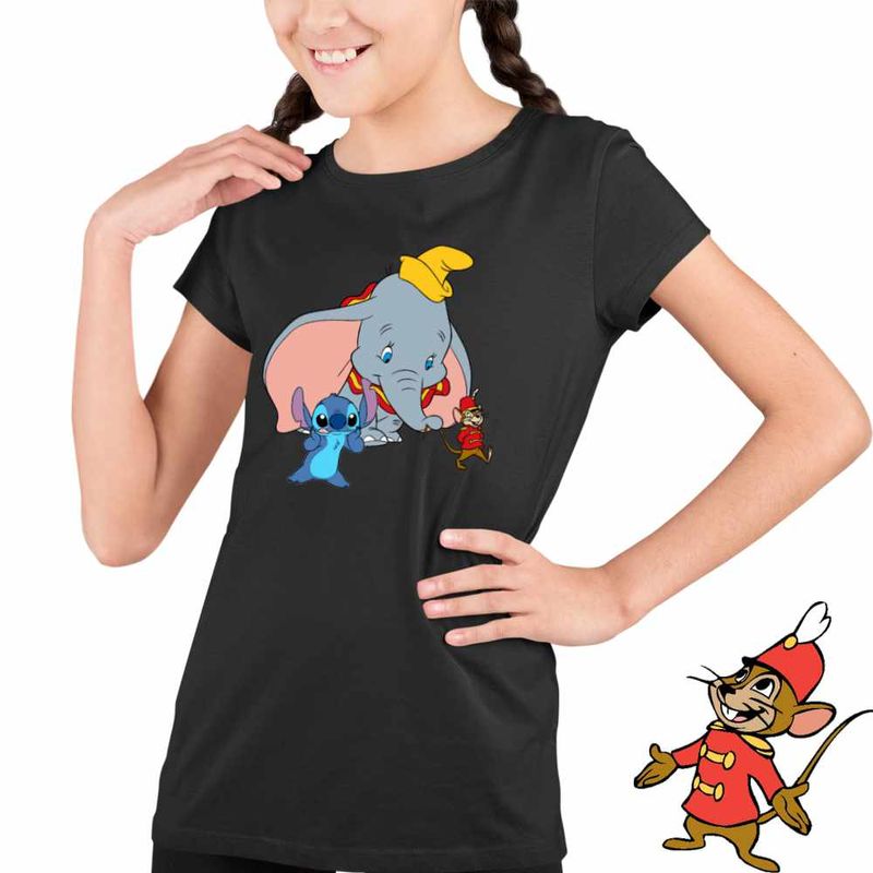Fashion, accesorii si bijuterii - Copii - Imbracaminte copii - Tricouri copii - Tricou Copii Fete Dumbo Stitch Timothy Soricel Elefant Circ, negru, marime M Copii - Infinity.ro