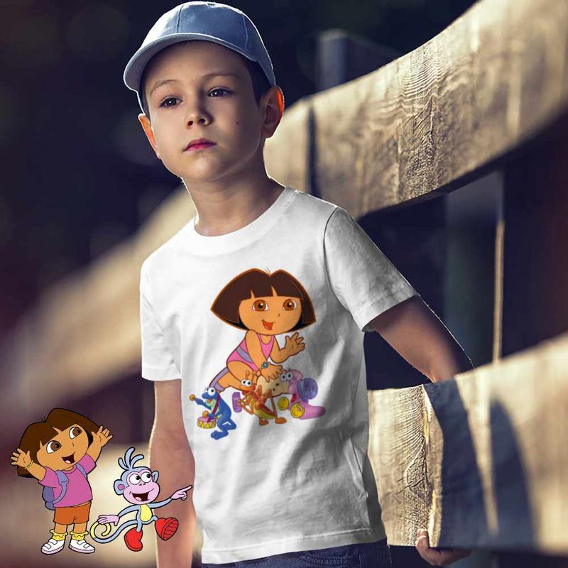 Fashion, accesorii si bijuterii - Copii - Imbracaminte copii - Tricouri copii - Tricou Copii Baieti Dora Explorer Broscuta Greier Melc Nisip, alb, marime S Copii - Infinity.ro
