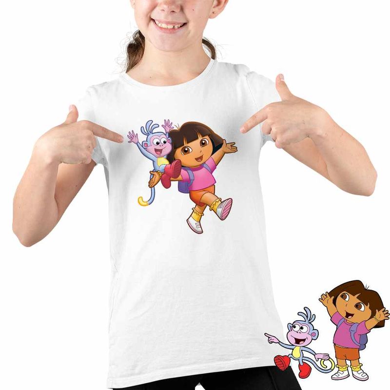 Fashion, accesorii si bijuterii - Copii - Imbracaminte copii - Tricouri copii - Tricou Copii Fete Dora Explorer Maimuta Aventuri, alb, marime S Copii - Infinity.ro