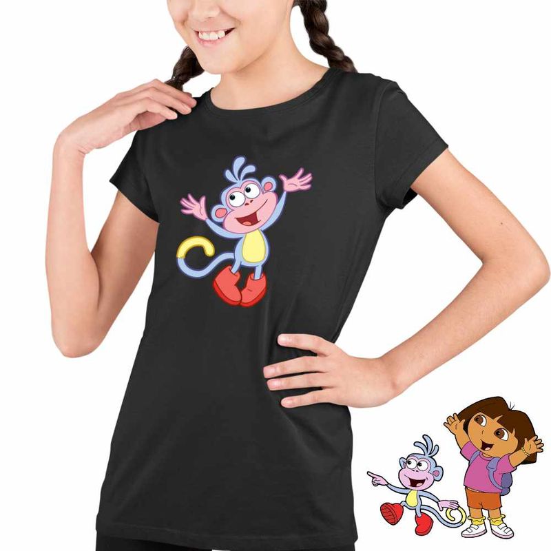 Fashion, accesorii si bijuterii - Copii - Imbracaminte copii - Tricouri copii - Tricou Copii Fete Dora Exploratoarea Boots Maimuta, negru, marime XL Copii - Infinity.ro
