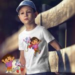 Fashion, accesorii si bijuterii - Copii - Imbracaminte copii - Tricouri copii - Tricou Copii Baieti Dora Explorer Maimuta Aventuri, alb, marime XS Copii - Infinity.ro