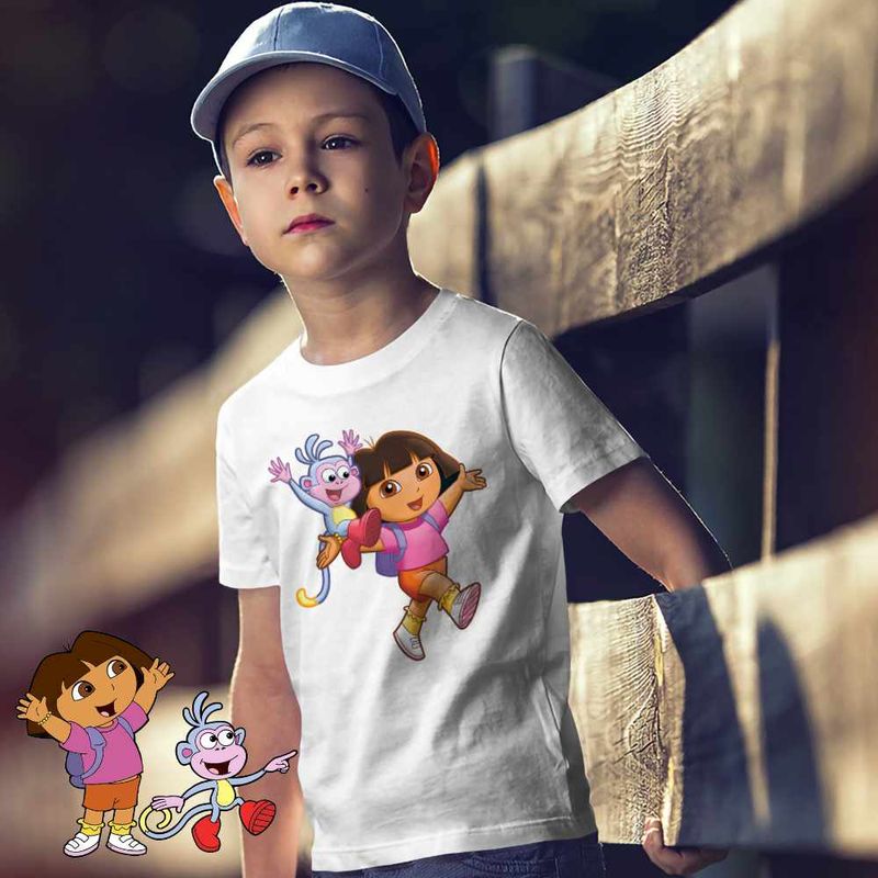 Fashion, accesorii si bijuterii - Copii - Imbracaminte copii - Tricouri copii - Tricou Copii Baieti Dora Explorer Maimuta Aventuri, alb, marime XS Copii - Infinity.ro